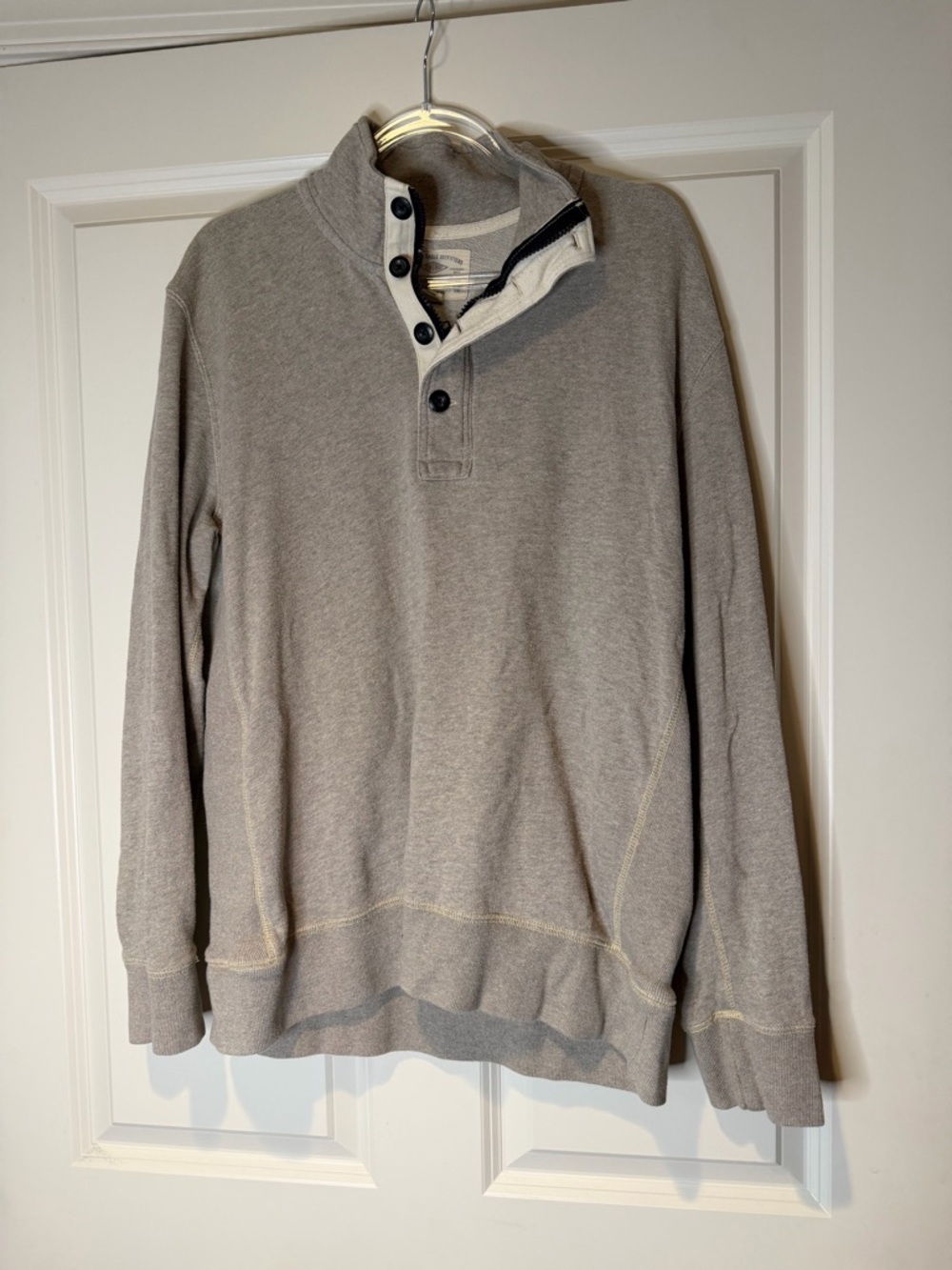 Vintage American Eagle Men's Quarter Zip Button Neck Taupe Pullover